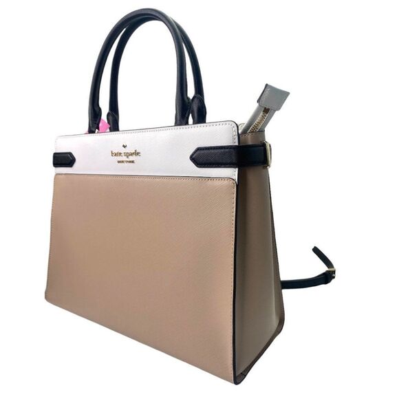Kate Spade Staci Warm Beige Colorblock Large Satchel Crossbody NWT - Picture 7 of 15